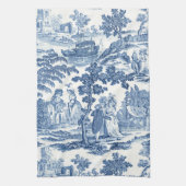 Elegant Blue en White Vintage French Toile Theedoek (Verticaal)