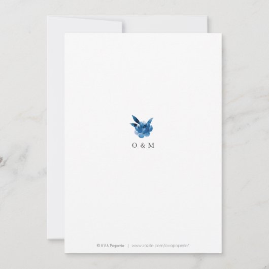 Elegant blue en white waterverf floral bruiloft kaart (Achterkant)