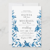 Elegant blue en white waterverf floral bruiloft