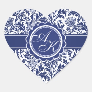Elegant Blue en White William Morris Floral Hart Sticker
