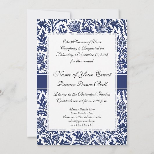 Elegant Blue en White William Morris Floral Kaart (Achterkant)