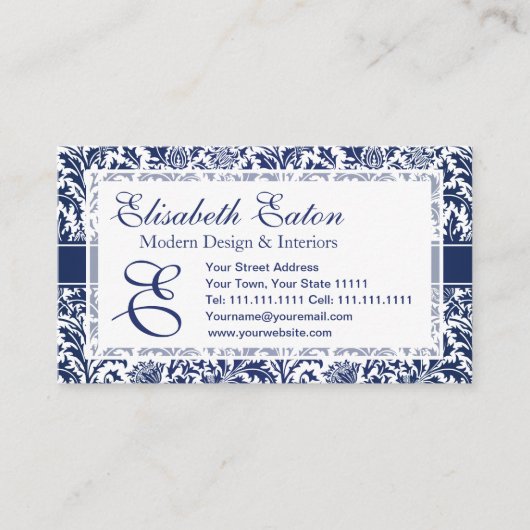 Elegant Blue en White William Morris Floral Visitekaartje (Voorkant)