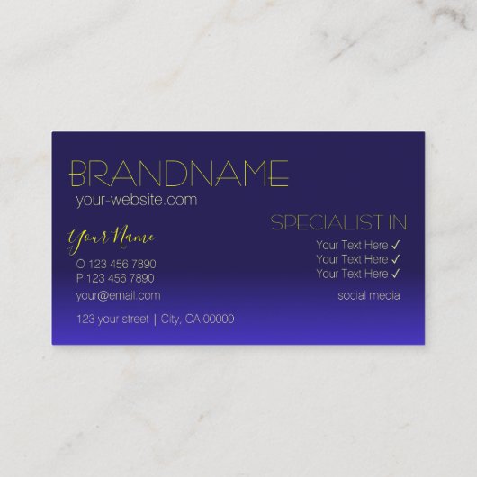 Elegant Blue en Yellow Chic Mirror Letters Modern Visitekaartje (Achterkant)