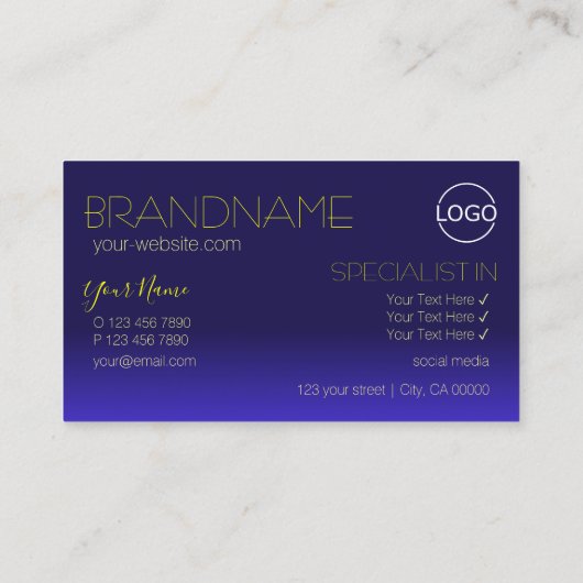 Elegant Blue en Yellow Mirror Letters met Logo Visitekaartje (Achterkant)