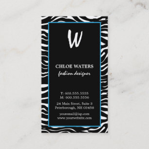 Elegant Blue en Zebra Monogram Visitekaartjes