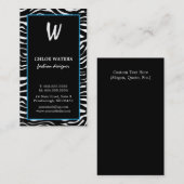 Elegant Blue en Zebra Monogram Visitekaartjes (Voorkant / Achterkant)