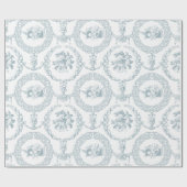 Elegant Blue Engraved Floral Medallions and Swagon Cadeaupapier (Vlak)