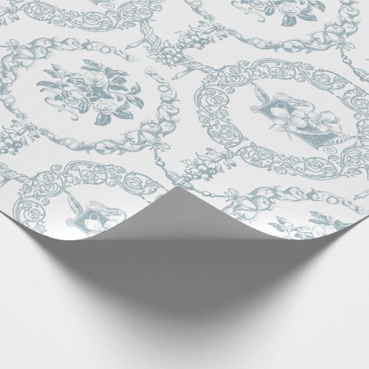 Elegant Blue Engraved Floral Medallions and Swagon Cadeaupapier (Hoek)