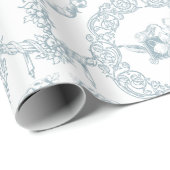 Elegant Blue Engraved Floral Medallions and Swagon Cadeaupapier (Rol Hoek)