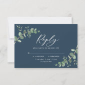 Elegant blue Eucalyptus Greenery Wedding RSVP (Achterkant)