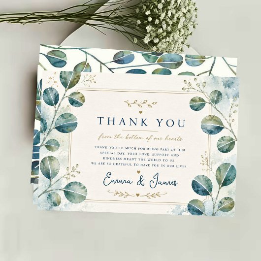 Elegant Blue Eucalyptus Watercolor Bedankkaart