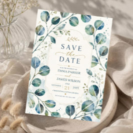 Elegant Blue Eucalyptus Watercolor Botanical Save The Date