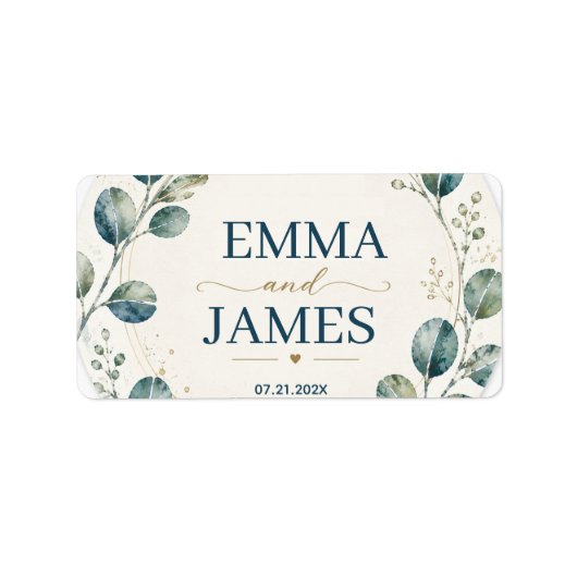Elegant Blue Eucalyptus Watercolor Etiket (Voorkant)