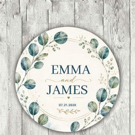 Elegant Blue Eucalyptus Watercolor Ronde Sticker