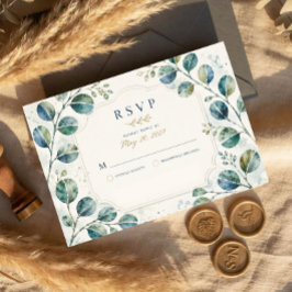 Elegant Blue Eucalyptus Watercolor RSVP Kaartje
