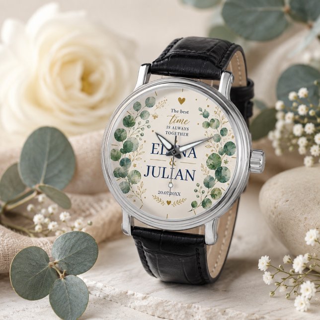 Elegant Blue Eucalyptus Wedding Horloge (Creator heeft geüpload)