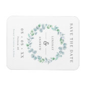 Elegant Blue Eucalyptus Wreater Save the Date Magneet (Horizontaal)