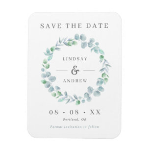 Elegant Blue Eucalyptus Wreater Save the Date Magneet