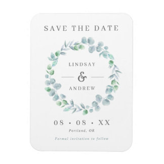 Elegant Blue Eucalyptus Wreater Save the Date Magneet