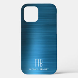 Elegant Blue Faux geborsteld Metaal Monogram Case-Mate iPhone Case