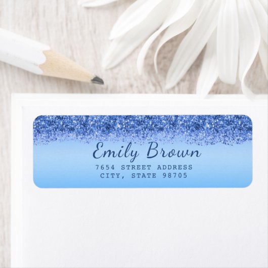 Elegant Blue Faux Glitter Return Address Label (Insitu)