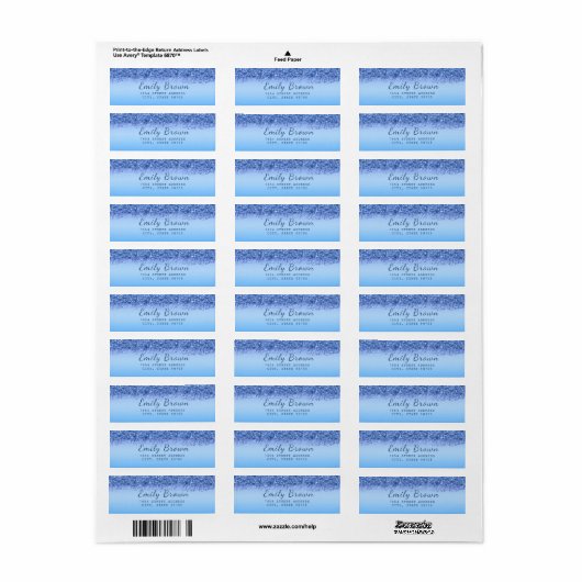 Elegant Blue Faux Glitter Return Address Label (Full Sheet)