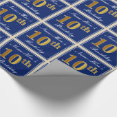Elegant, Blue, Faux Gold 10th Birthday + naam Cadeaupapier (Hoek)