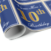 Elegant, Blue, Faux Gold 10th Birthday + naam Cadeaupapier (Rol Hoek)