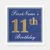 Elegant Blue, Faux Gold 11th Birthday; Aangepaste  Servetten (Voorkant)
