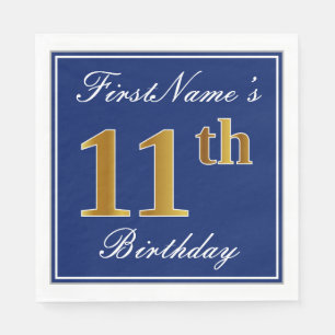 Elegant Blue, Faux Gold 11th Birthday; Aangepaste  Servetten
