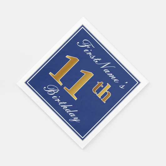 Elegant Blue, Faux Gold 11th Birthday; Aangepaste  Servetten (Hoek)