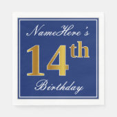 Elegant Blue, Faux Gold 14th Birthday; Aangepaste  Servetten (Voorkant)