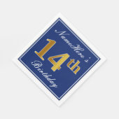 Elegant Blue, Faux Gold 14th Birthday; Aangepaste  Servetten (Hoek)