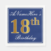 Elegant Blue, Faux Gold 18th Birthday; Aangepaste  Servetten (Voorkant)