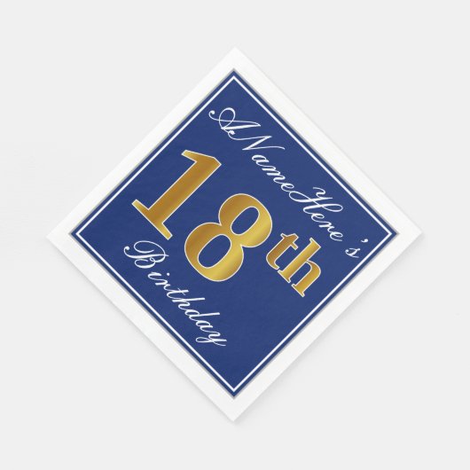 Elegant Blue, Faux Gold 18th Birthday; Aangepaste  Servetten (Hoek)