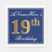 Elegant Blue, Faux Gold 19th Birthday; Aangepaste  Servet (Voorkant)