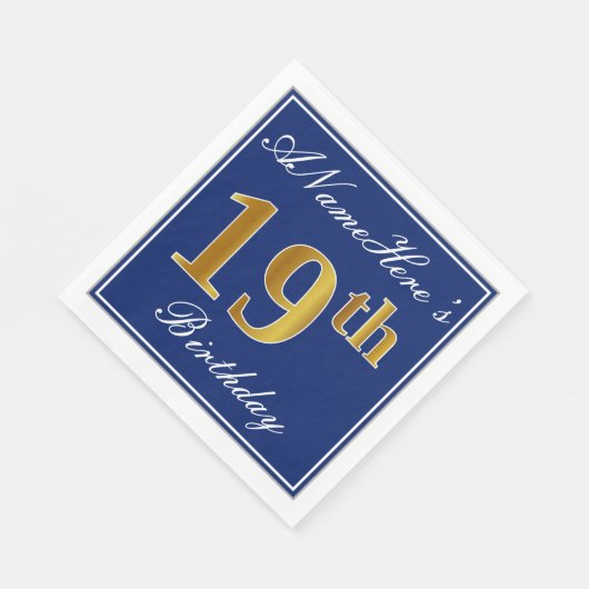 Elegant Blue, Faux Gold 19th Birthday; Aangepaste  Servet (Hoek)