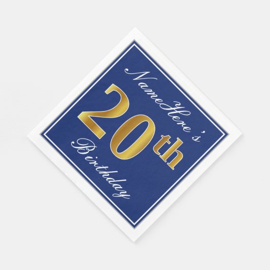 Elegant Blue, Faux Gold 20th Birthday; Aangepaste Servetten (Hoek)