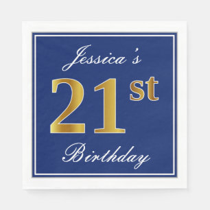 Elegant Blue, Faux Gold 21st Birthday; Aangepaste  Servet