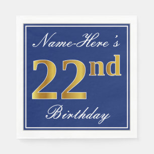 Elegant Blue, Faux Gold 22e verjaardag; Aangepaste Servet