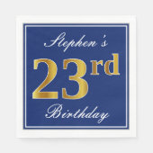 Elegant Blue, Faux Gold 23rd Birthday; aangepaste Servet (Voorkant)