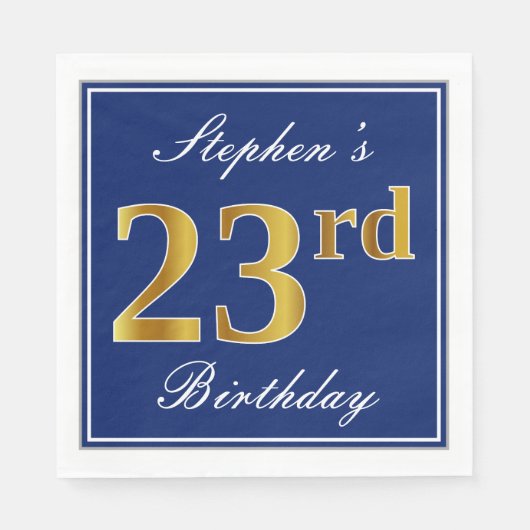 Elegant Blue, Faux Gold 23rd Birthday; aangepaste Servet (Voorkant)