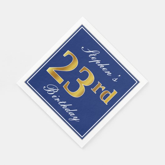 Elegant Blue, Faux Gold 23rd Birthday; aangepaste Servet (Hoek)