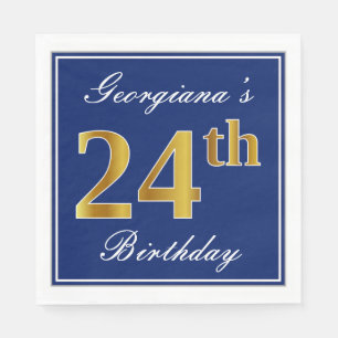 Elegant Blue, Faux Gold 24th Birthday; Aangepaste  Servet