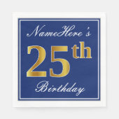 Elegant Blue, Faux Gold 25th Birthday; Aangepaste  Servet (Voorkant)