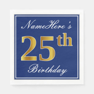 Elegant Blue, Faux Gold 25th Birthday; Aangepaste  Servet