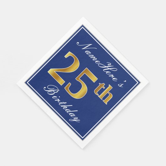 Elegant Blue, Faux Gold 25th Birthday; Aangepaste  Servet (Hoek)