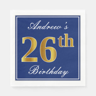 Elegant Blue, Faux Gold 26th Birthday; Aangepaste  Servet