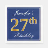 Elegant Blue, Faux Gold 27th Birthday; Aangepaste  Servet (Voorkant)