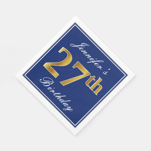 Elegant Blue, Faux Gold 27th Birthday; Aangepaste  Servet (Hoek)